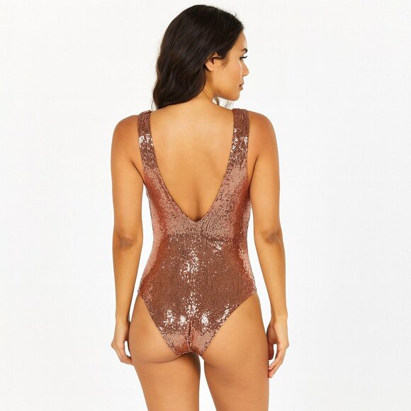 U O womens rose gold sequin cut out bodysuit size M - Picture 2 of 5